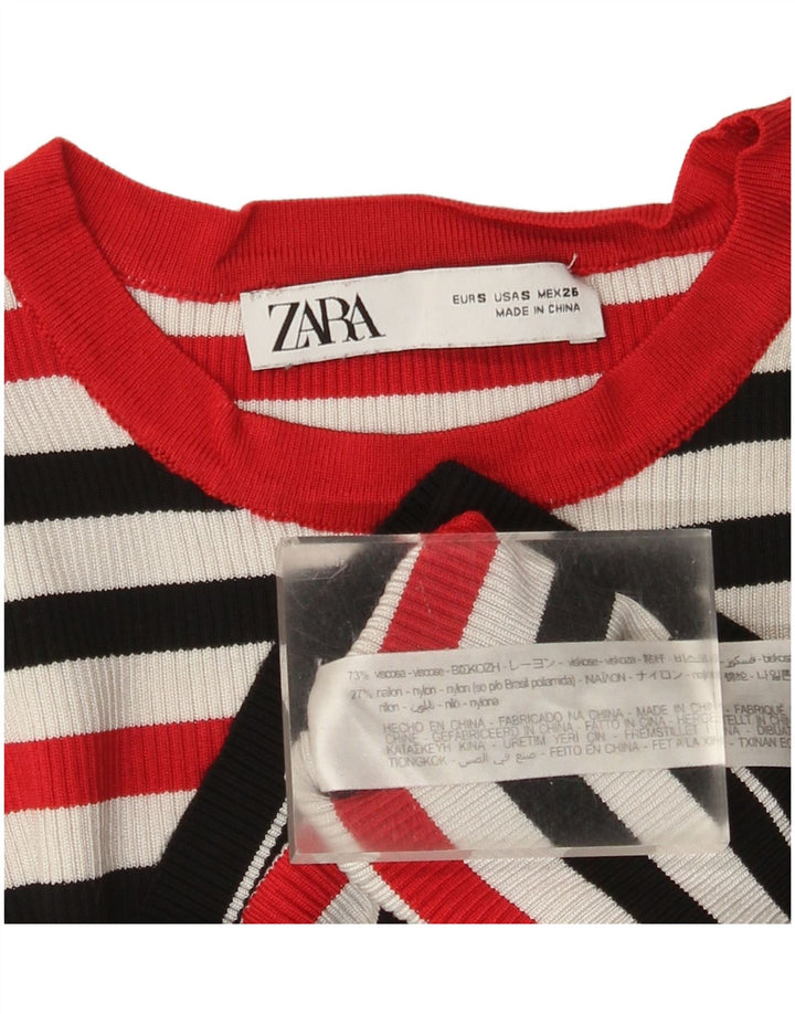 Zara Mujer Crop Top Manga Larga UK 8 Small Viscosa Rayas Multicolor