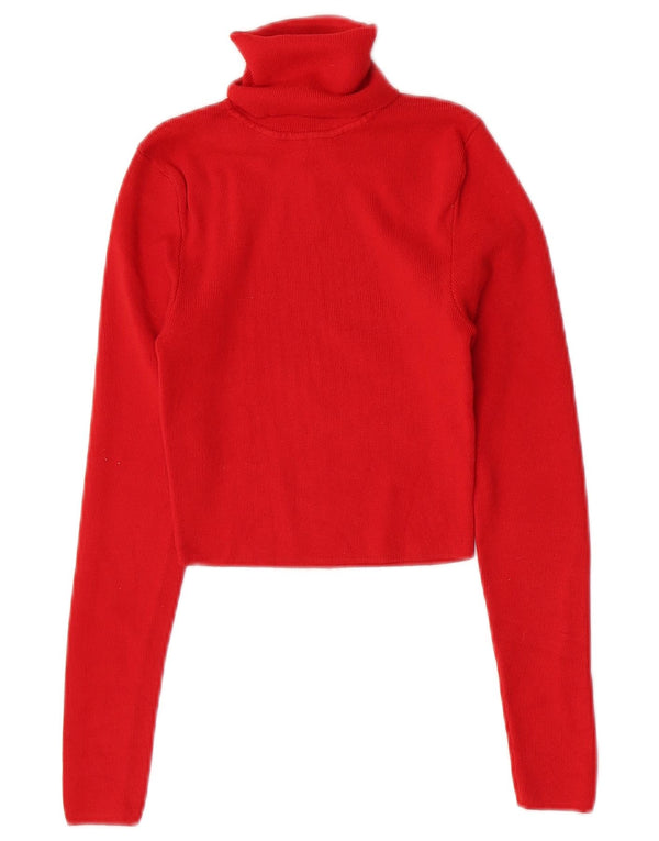 Zara Mujer Crop Roll Neck Top Manga Larga UK 42 Medium Red Viscosa
