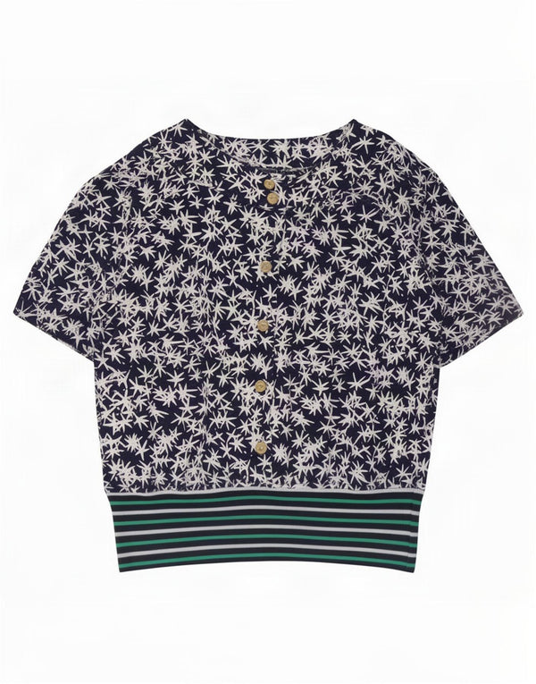 Blusa vintage para mujer Top IT 44 Medio Azul Marino Floral