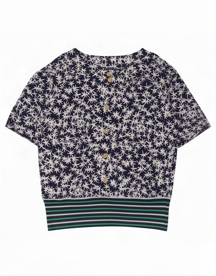 Blusa vintage para mujer Top IT 44 Medio Azul Marino Floral