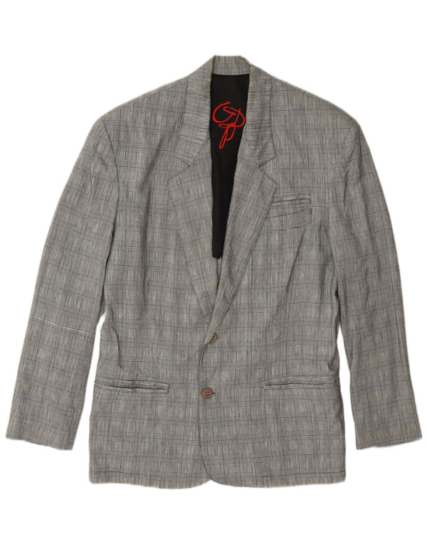 Vintage hombres 2 botones Blazer chaqueta Reino Unido 36 pequeño gris Houndstooth lino