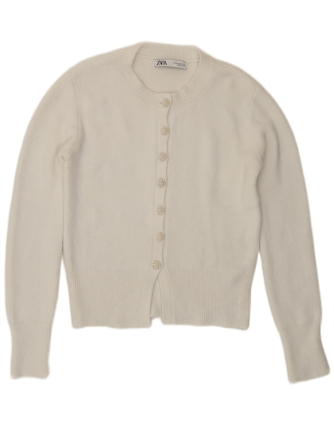 Zara Mujer Cárdigan Suéter UK 12 Medio Blanco Poliamida
