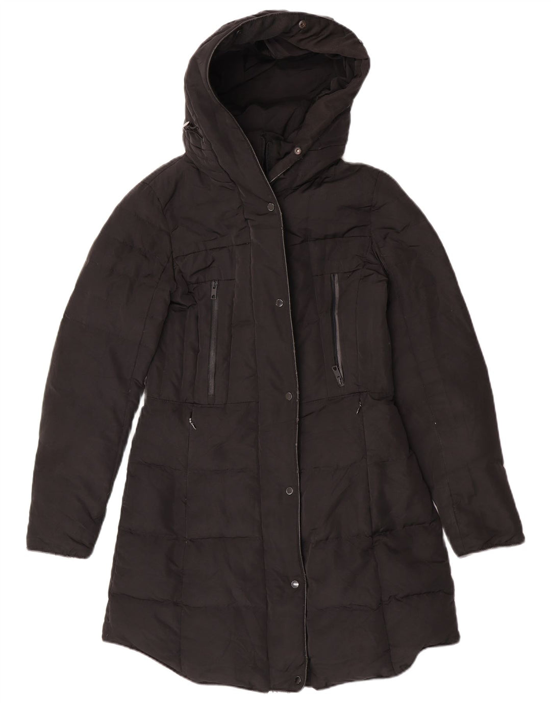 Zara Mujer Abrigo Acolchado Con Capucha UK 44 Medium Negro