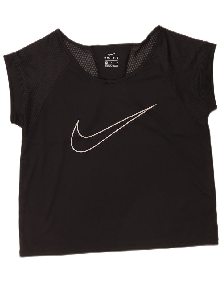 Nike Dri Fit Graphic Camiseta para Mujer UK 14 Medium Negro Poliéster