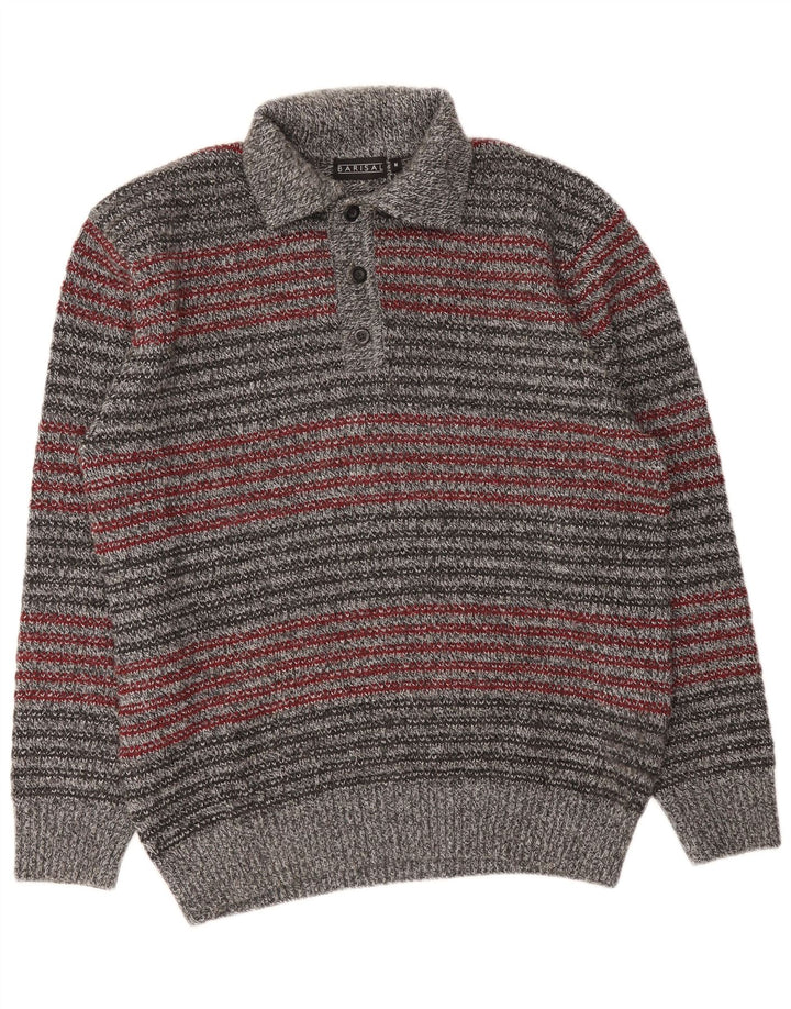 Barisal Hombre Polo Cuello Jersey Jersey Gris Medio Rayas Poliacrílico