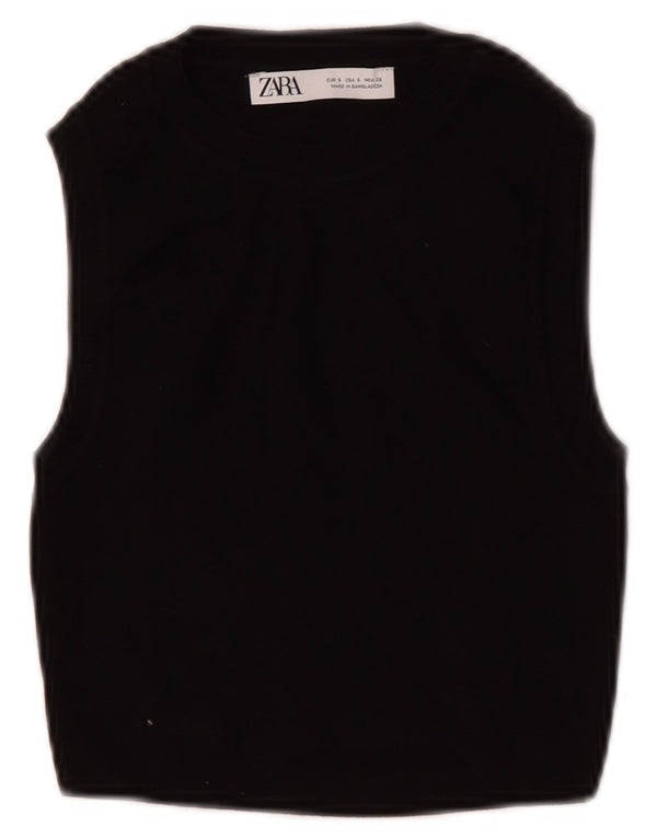 Zara Mujer Crop Vest Top UK 8 Small Viscosa Negra
