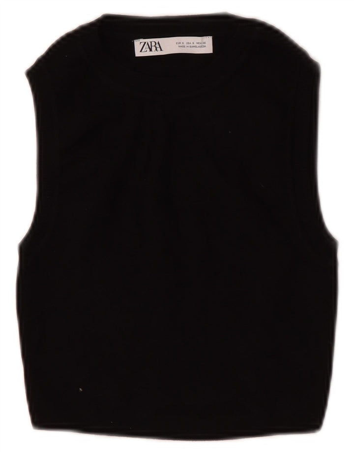 Zara Mujer Crop Vest Top UK 8 Small Viscosa Negra