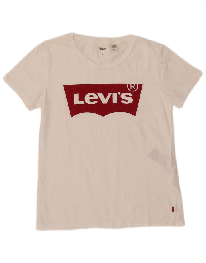LEVI'S Camiseta gráfica para mujer Top UK 10 Small White Cotton