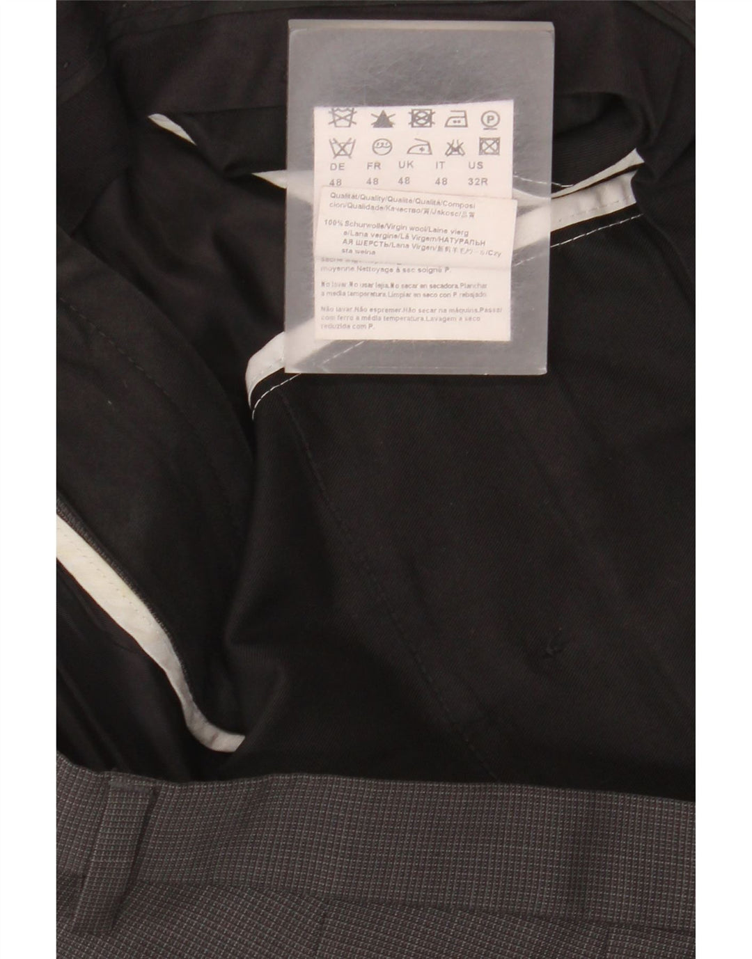 Hugo Boss Pantalón de traje recto para hombre IT 48 Medium W34 L30 Grey Gingham