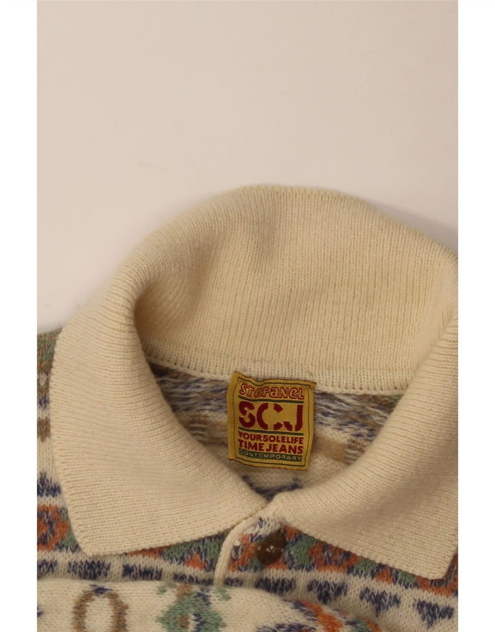 STEFANEL Jersey tipo polo con cuello tipo polo para hombre Beige medio Fair Isle