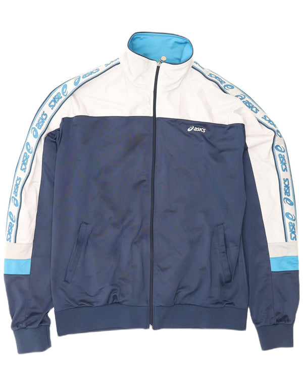 Asics Hombre Graphic Chándal Top Chaqueta Grande Azul Marino Colorblock