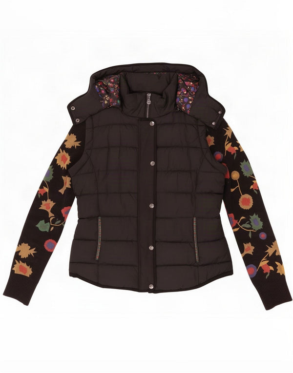 Chaqueta acolchada con capucha Desigual para mujer EU 42 Grande Algodón floral negro