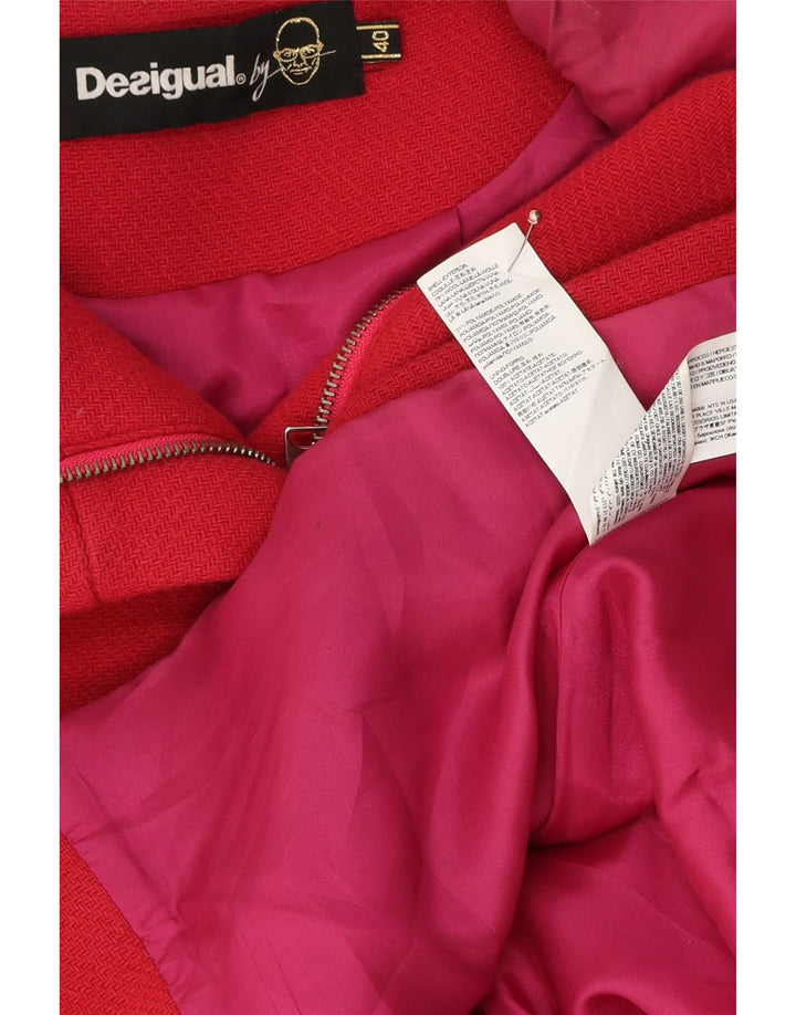 Abrigo Desigual Mujer Corto Con Capucha EU 40 Lana Rosa Mediana
