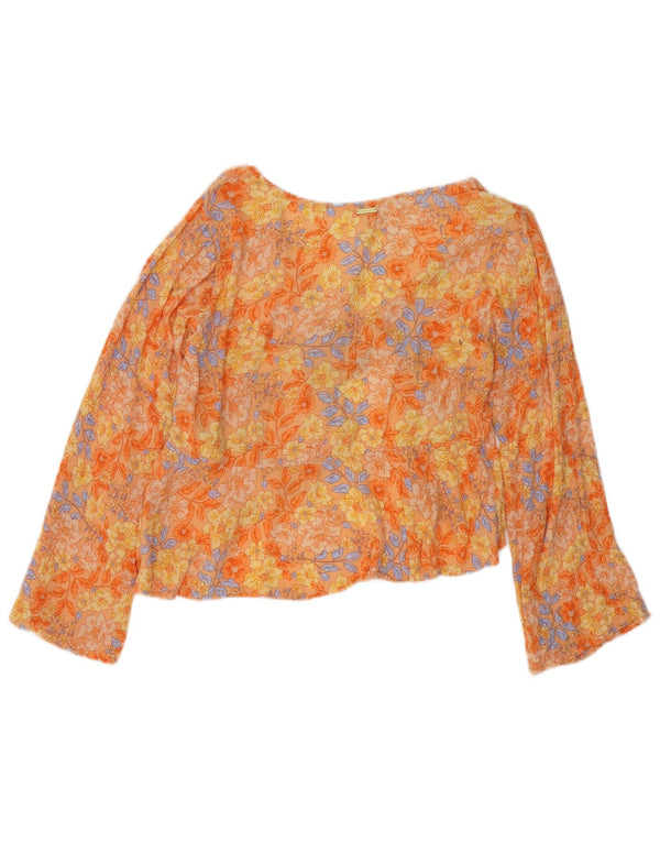 Billabong Womens Long Sleeve Cardigan Top UK 14 Medium Orange Floral
