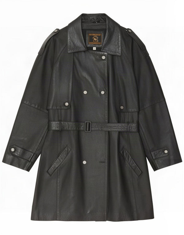 Abrigo militar de corte relajado para mujer vintage con doble botonadura UK 44 Medium Black