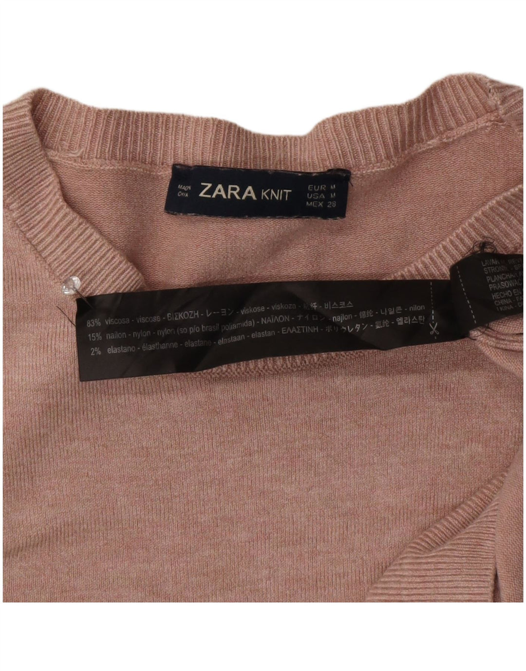 Zara - Jersey con cuello barco para mujer, talla 40, viscosa rosa mediana