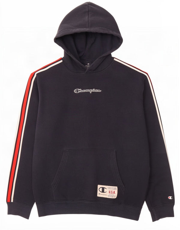 Champion Sudadera con capucha gráfica para hombre, jersey grande de algodón con bloques de color azul marino