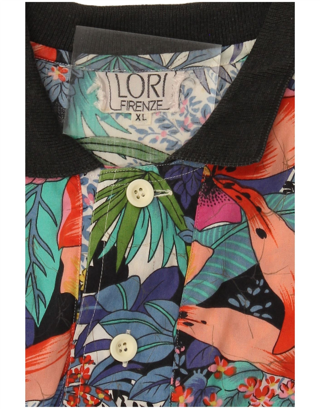 Vintage hombres manga corta pullover camisa XL multicolor floral