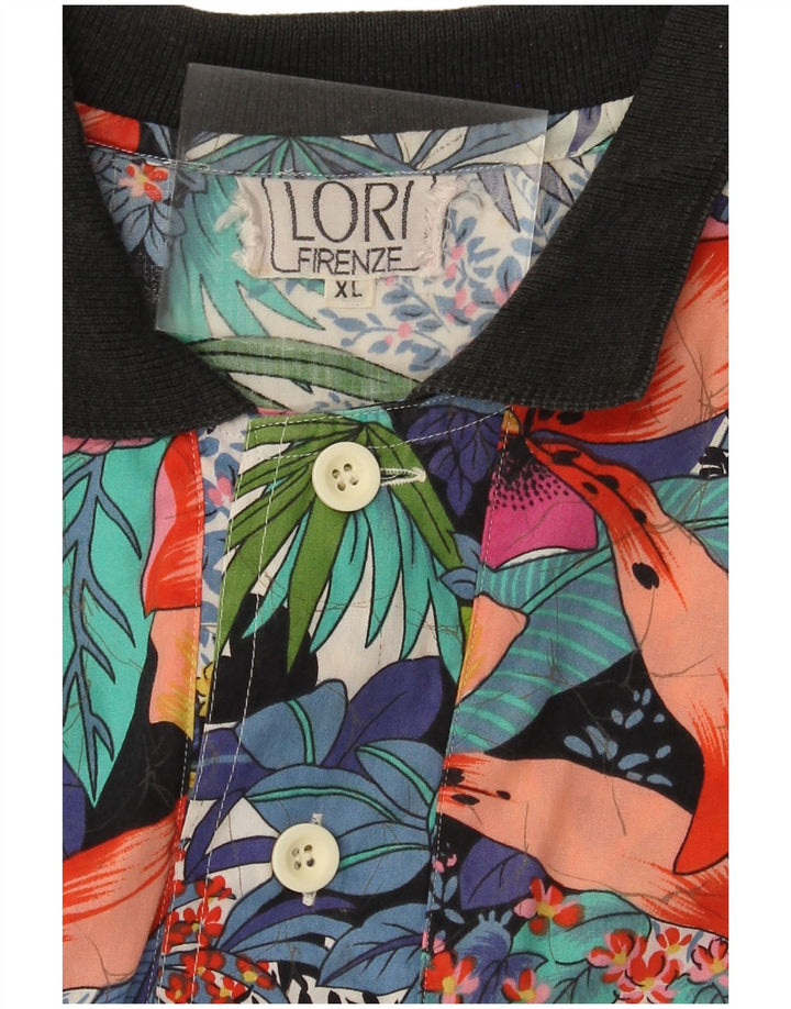 Vintage hombres manga corta pullover camisa XL multicolor floral