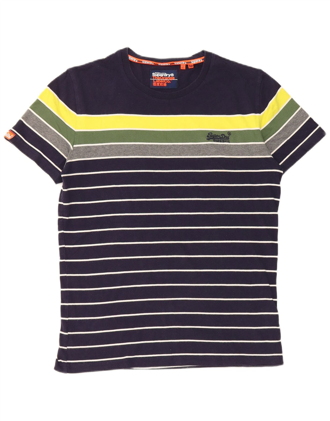 Superdry Hombre Camiseta Top Medium Azul Marino Colorblock Algodón