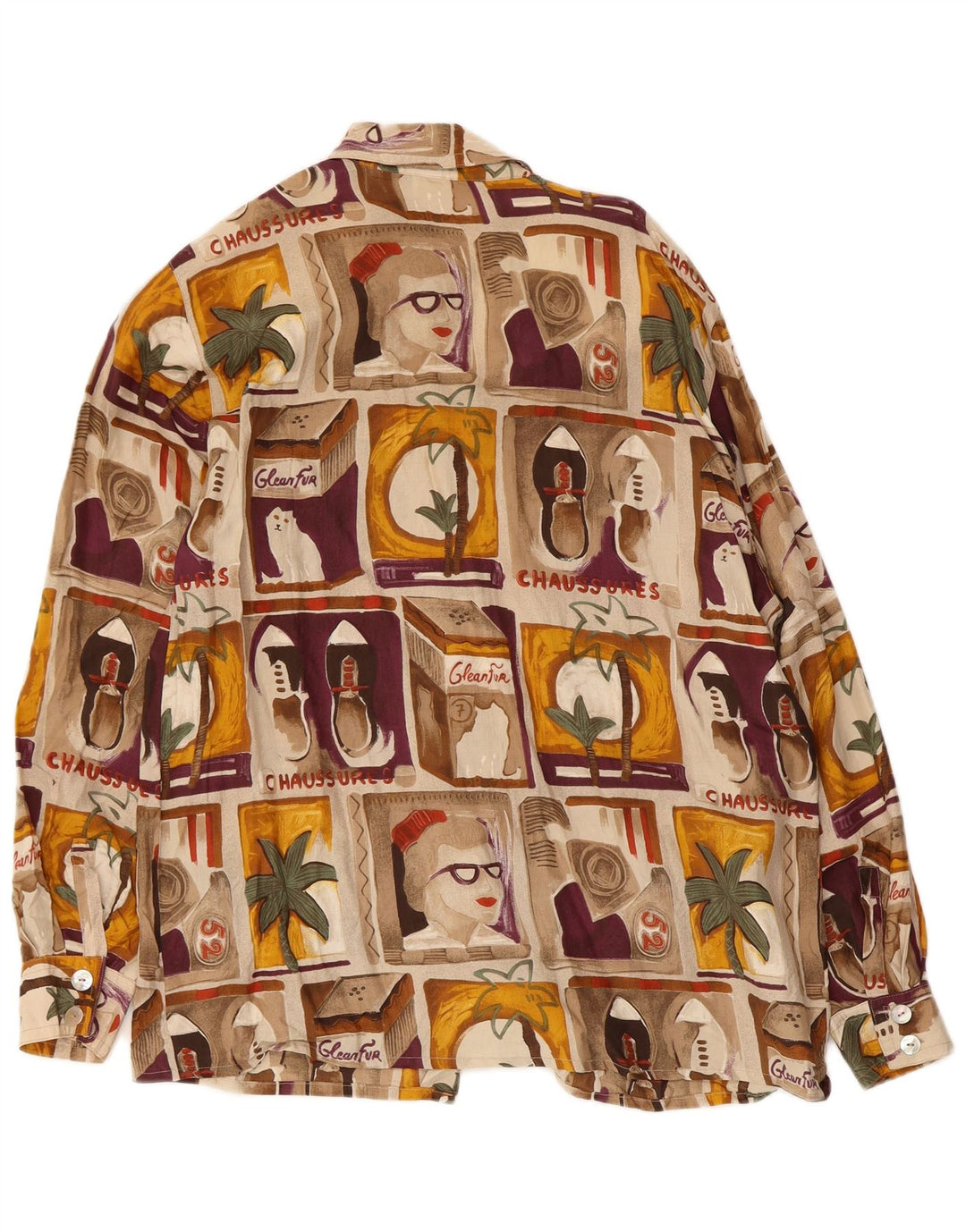 Vintage mujer camisa blusa Reino Unido 14 grande multicolor patchwork seda