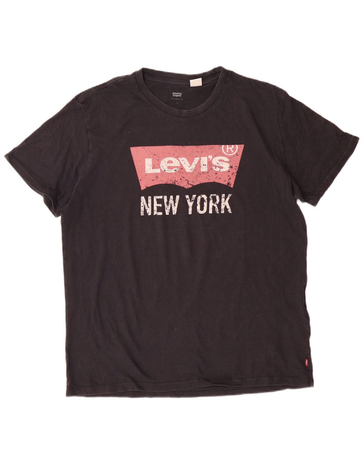 LEVI'S Camiseta gráfica para mujer Top UK 46 Grande Algodón negro