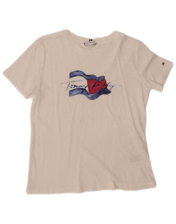TOMMY HILFIGER Camiseta gráfica para mujer Top UK 6 XS Algodón blanco