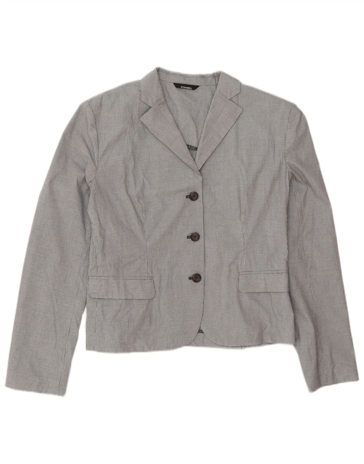 Stefanel Chaqueta Blazer de 3 Botones para Mujer IT 48 XL Algodón a Cuadros Gris