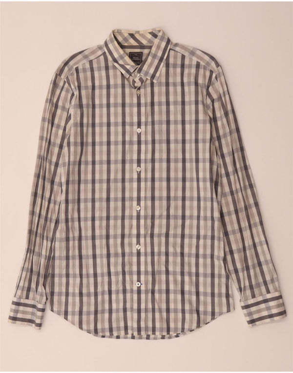 Camisa Gap Hombre Slim Fit De Algodón A Cuadros Gris Medio