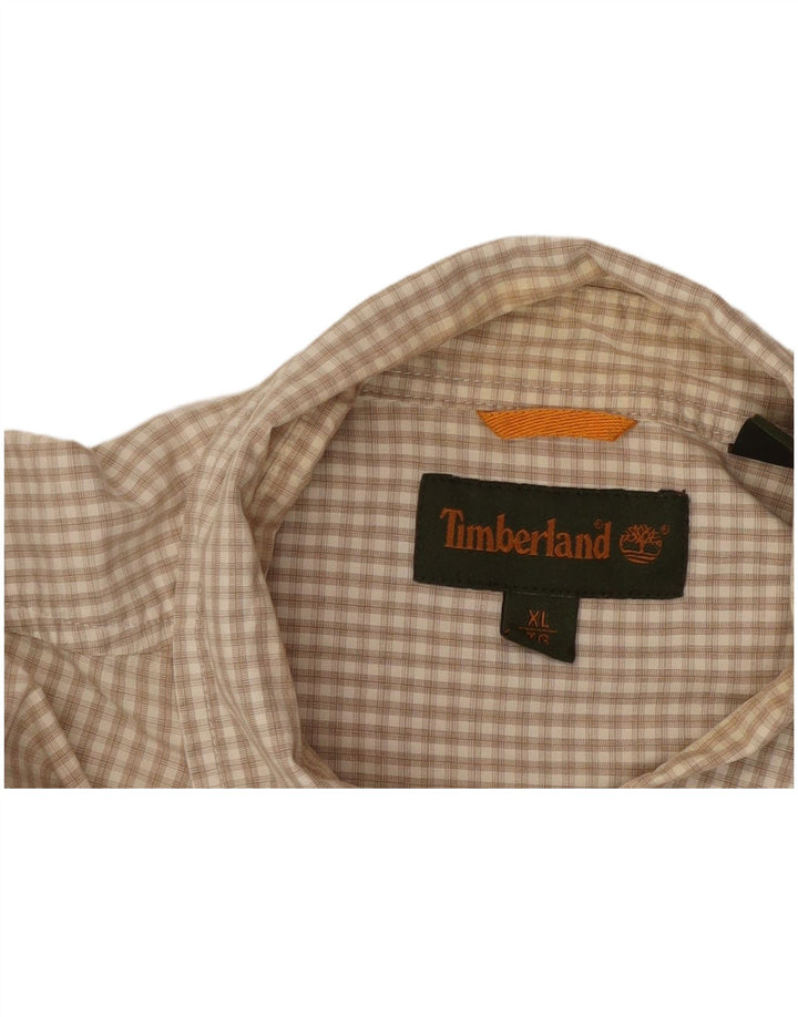 TIMBERLAND Camisa Manga Corta Hombre XL Beige Cuadros Algodón