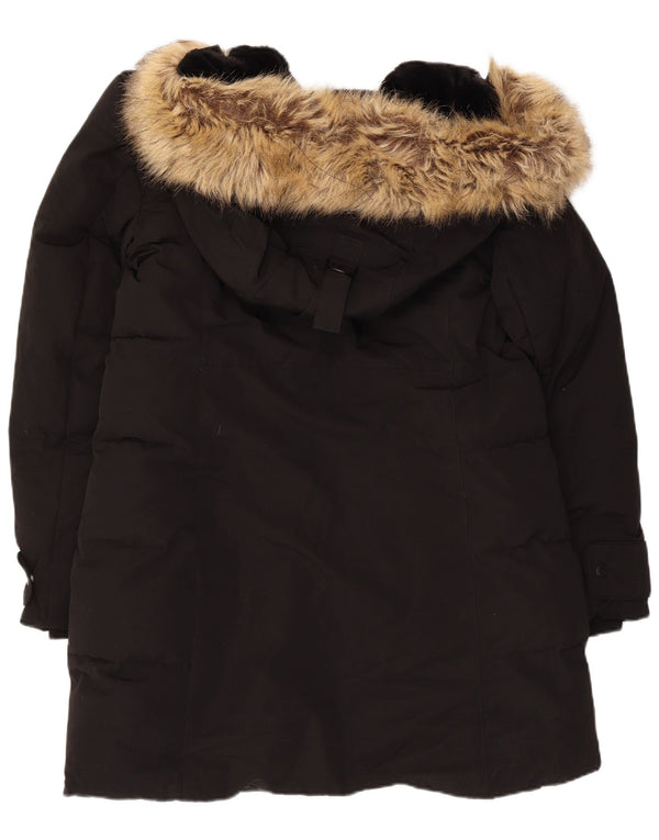 Zara Mujer Abrigo Acolchado Con Capucha UK 46 Grande Poliéster Negro