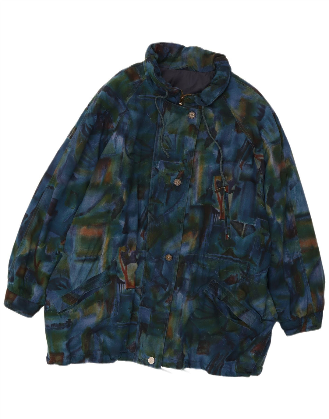 VINTAGE Abrigo cortavientos de gran tamaño para mujer Reino Unido 20 2XL Azul marino Tie Dye