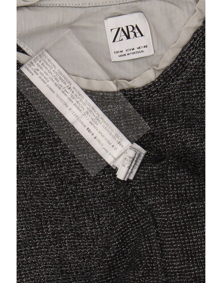 ZARA Mujer Top Manga Larga ES 44 Algodón Moteado Gris Medio