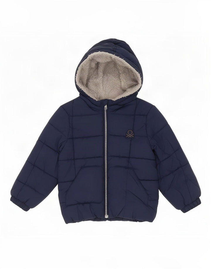 Benetton Cazadora Acolchada Con Capucha Niño 2-3 Años Azul Marino Poliéster