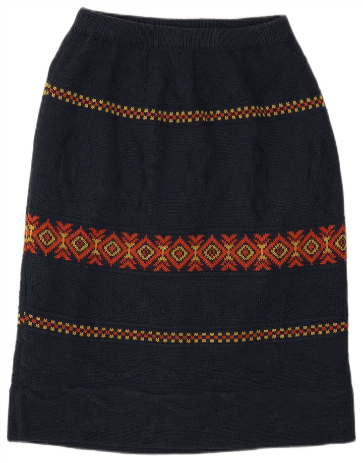 Vintage Mujer Falda Midi W28 Medio Azul Marino Argyle/Diamante