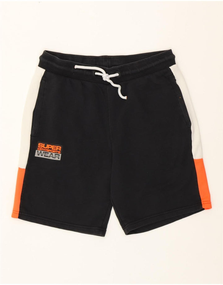 SUPERDRY Hombre Shorts deportivos con estampado grande de algodón color block negro