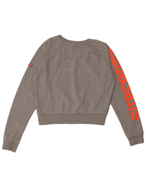 Superdry Mujer Graphic Crop Sudadera Jumper UK 10 Small Gris Algodón
