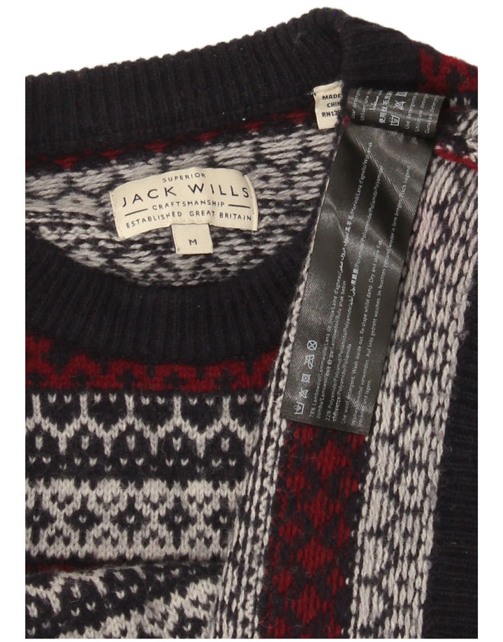 Jack Wills Suéter tipo jersey con cuello redondo para hombre, color azul marino mediano, Fair Isle
