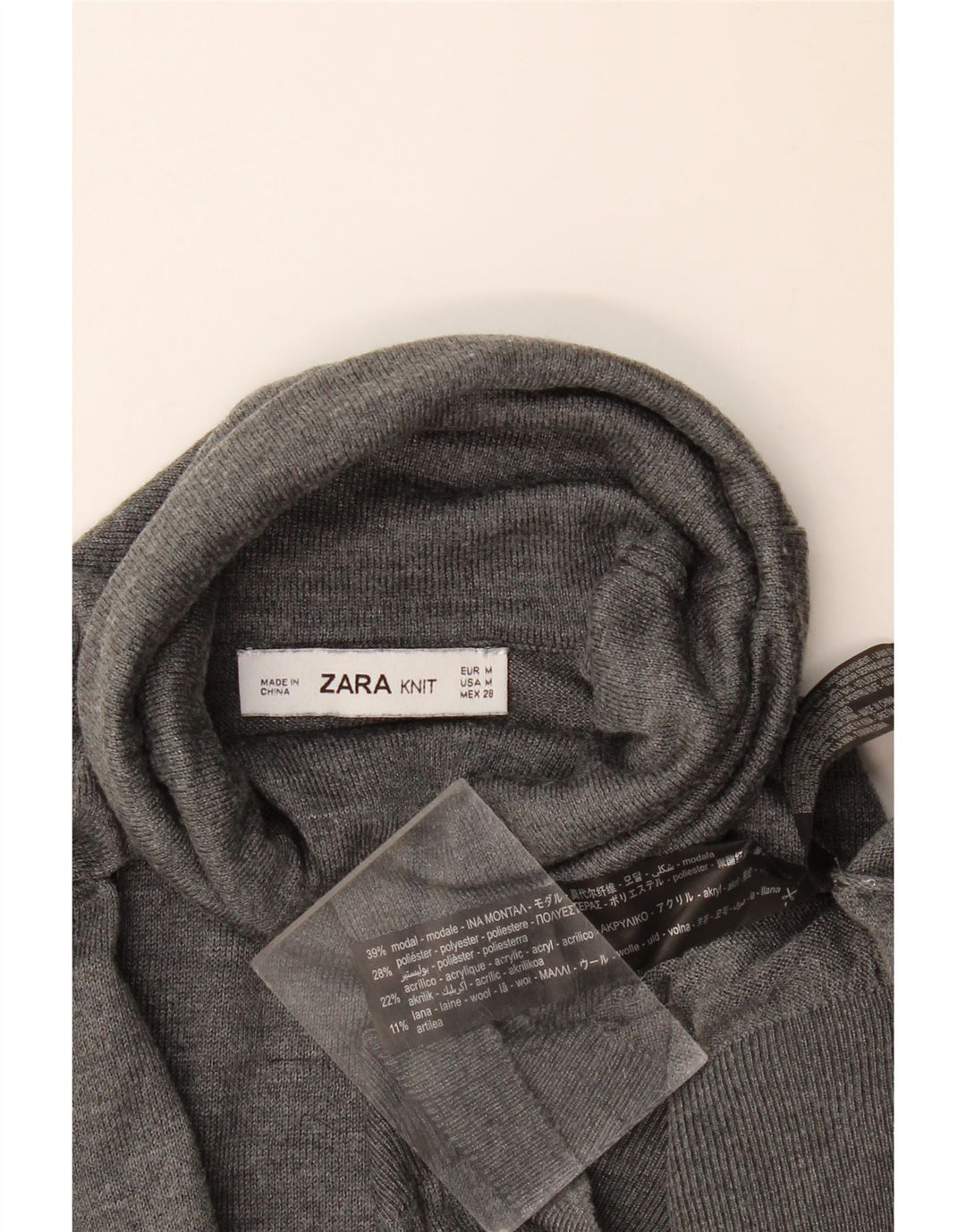 Zara - Jersey con cuello vuelto para mujer, talla 44, color gris medio, modal