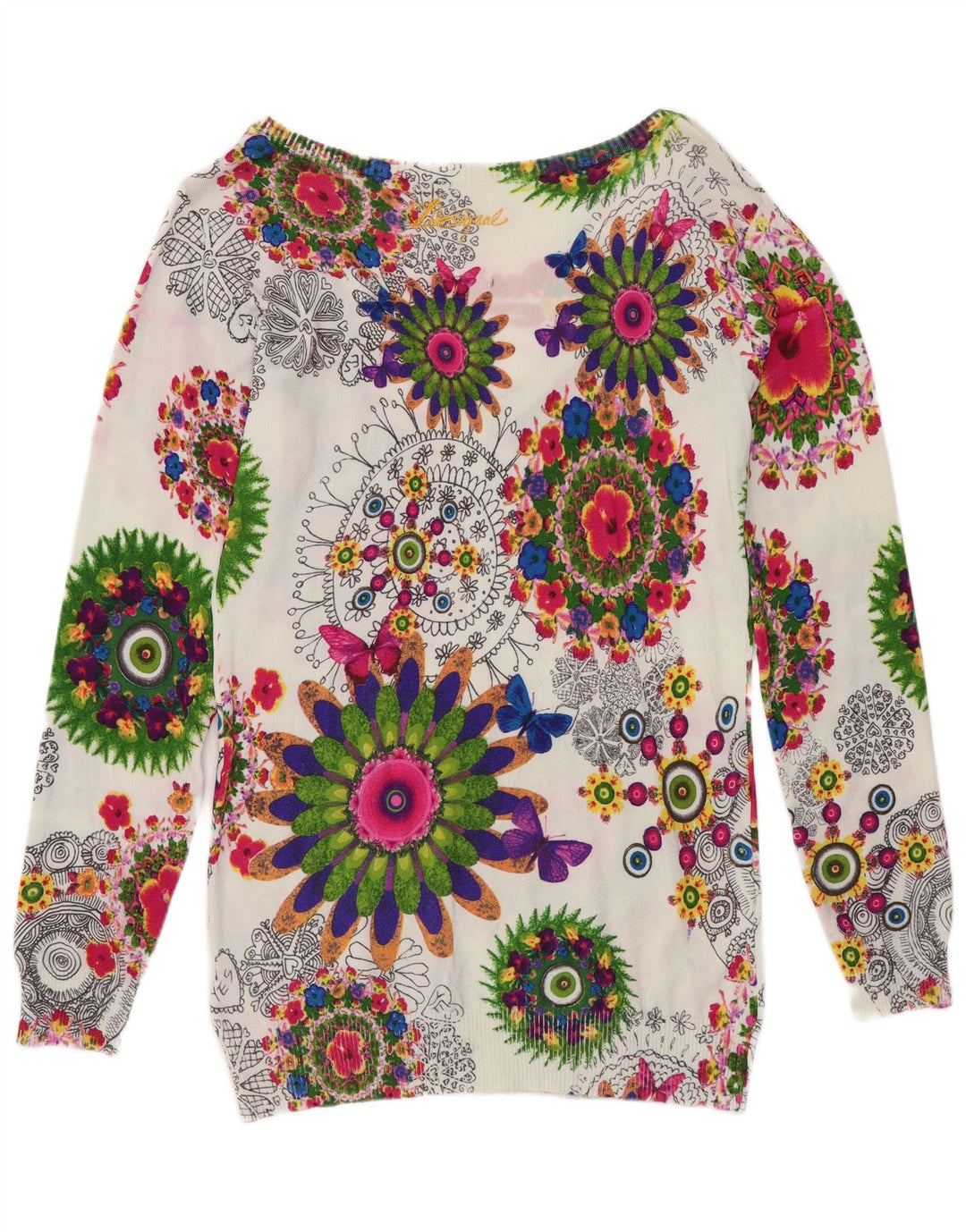 Desigual Jersey con cuello en V para mujer UK 12 Medium Multicolor Floral