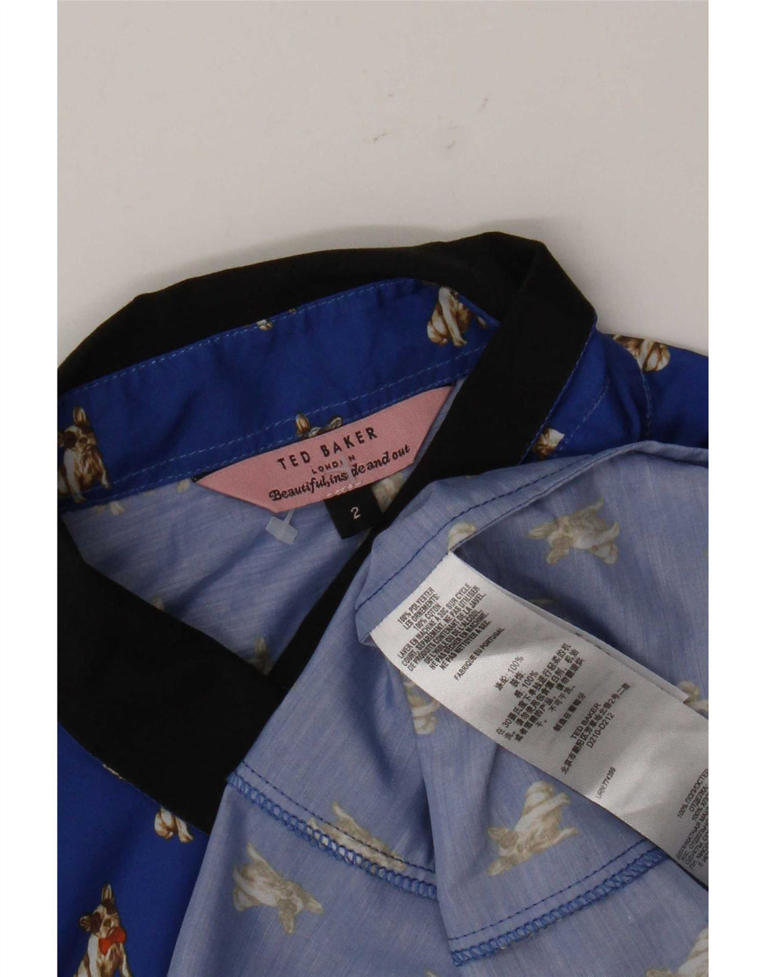 Ted Baker Camisa Mujer Talla 2 Pequeña Azul Estampado Animal Poliéster