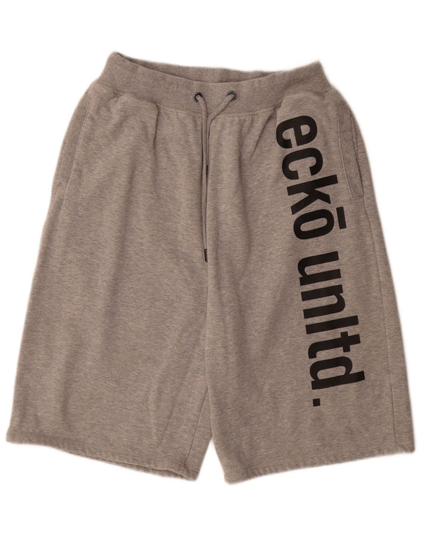 Ecko Unltd Pantalones cortos deportivos gráficos para mujer UK 22 3XL Algodón moteado gris