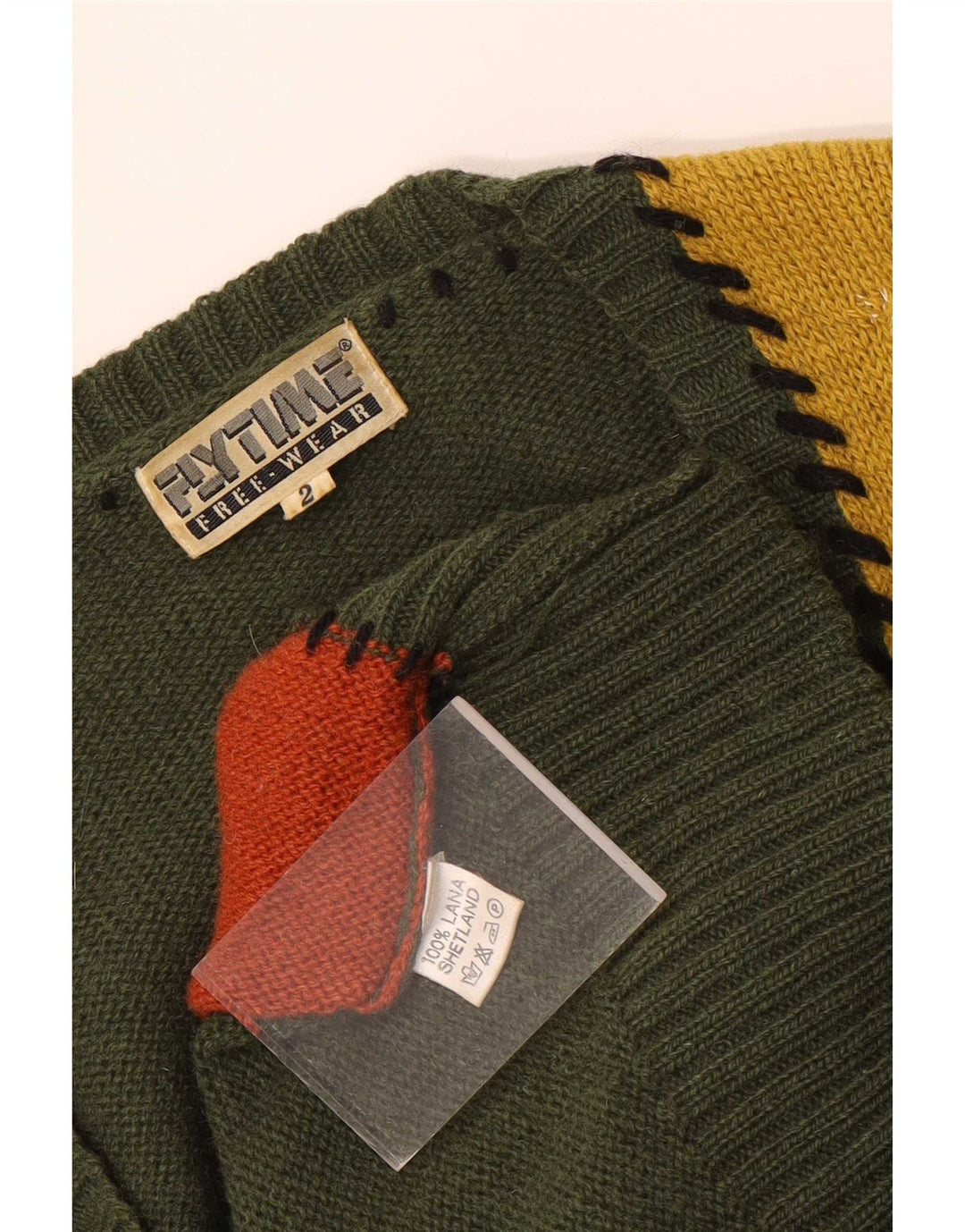Vintage mujer gráfico cardigan suéter Reino Unido 16 gran patchwork verde lana