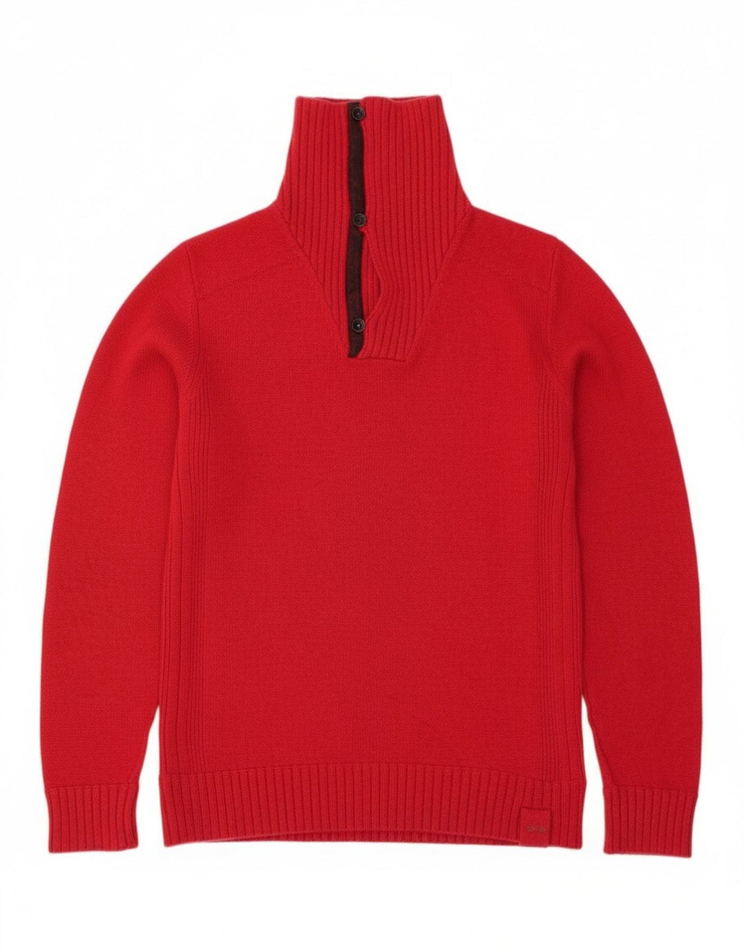 Gas Mujer Botón Cuello Jersey Suéter UK 46 Grande Lana Roja