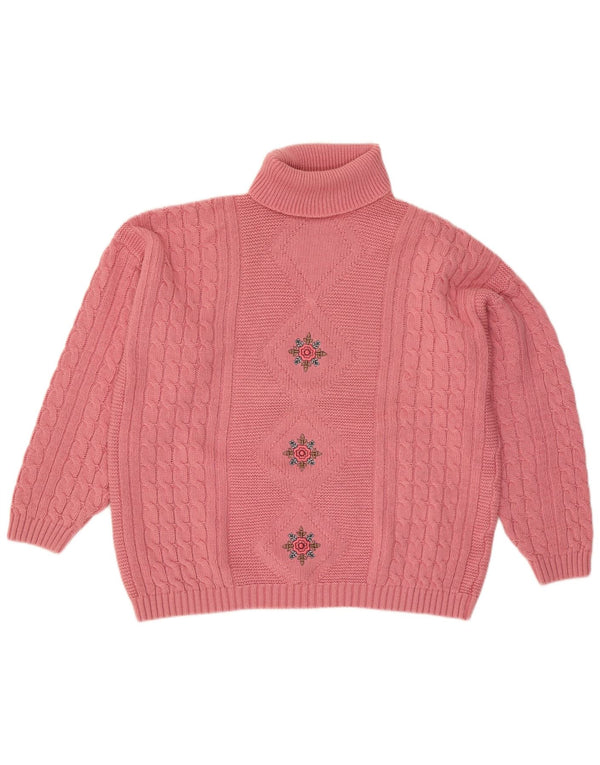 VINTAGE Mujer Oversize Roll Neck Jumper Suéter UK 18 XL Rosa Floral