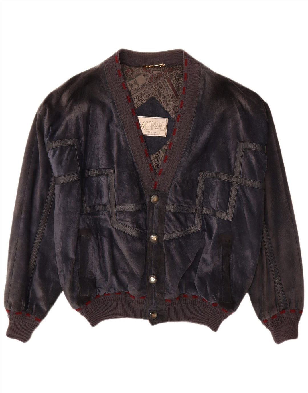 Michel Chaqueta bomber de ante para hombre IT 52 XL Cuero azul marino