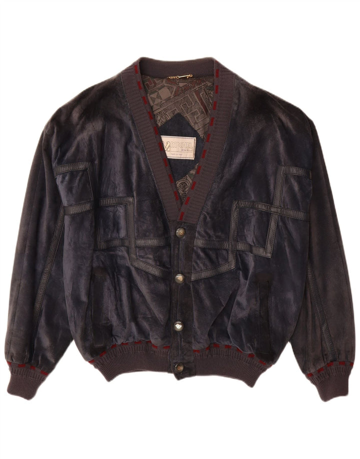 Michel Chaqueta bomber de ante para hombre IT 52 XL Cuero azul marino