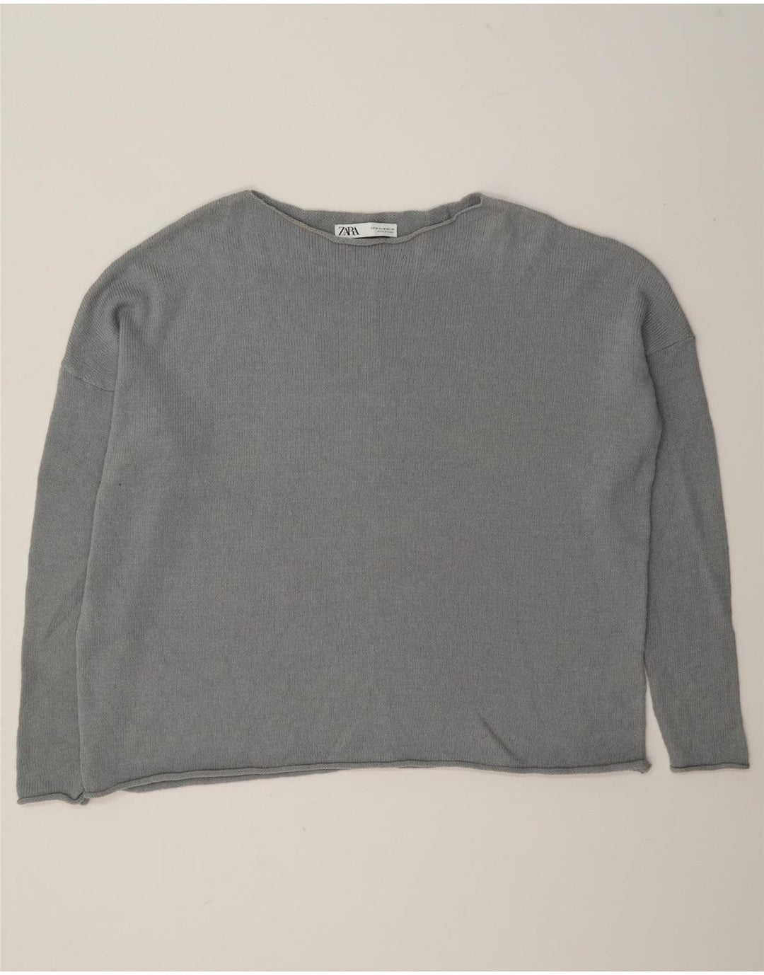 Zara - Jersey extragrande con cuello barco para mujer, talla 40, algodón gris medio