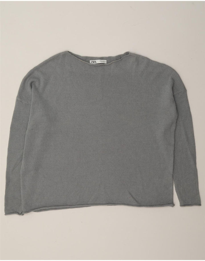 Zara - Jersey extragrande con cuello barco para mujer, talla 40, algodón gris medio