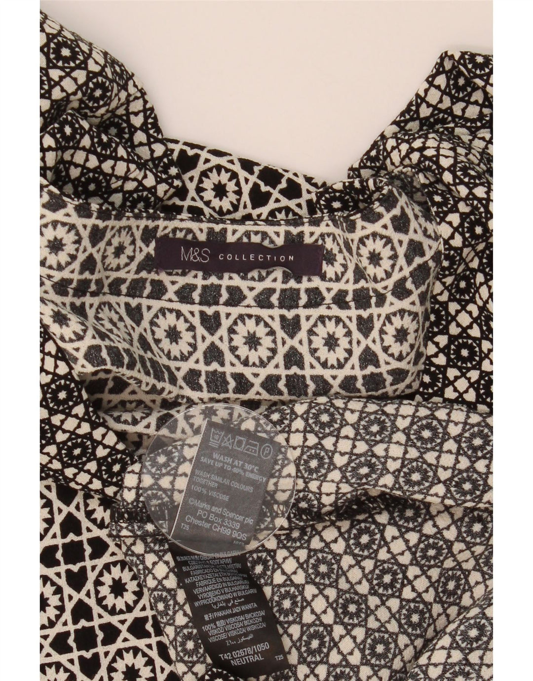 MARKS & SPENCER Vestido recto para mujer UK 44 Viscosa geométrica negra grande